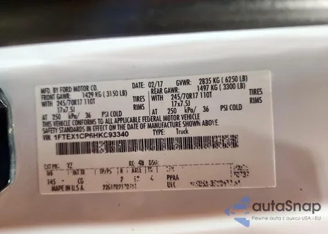 2017 Ford F150 Super Cab z USA, uszkodzony, nr VIN 1FTEX1CP6HKC93340